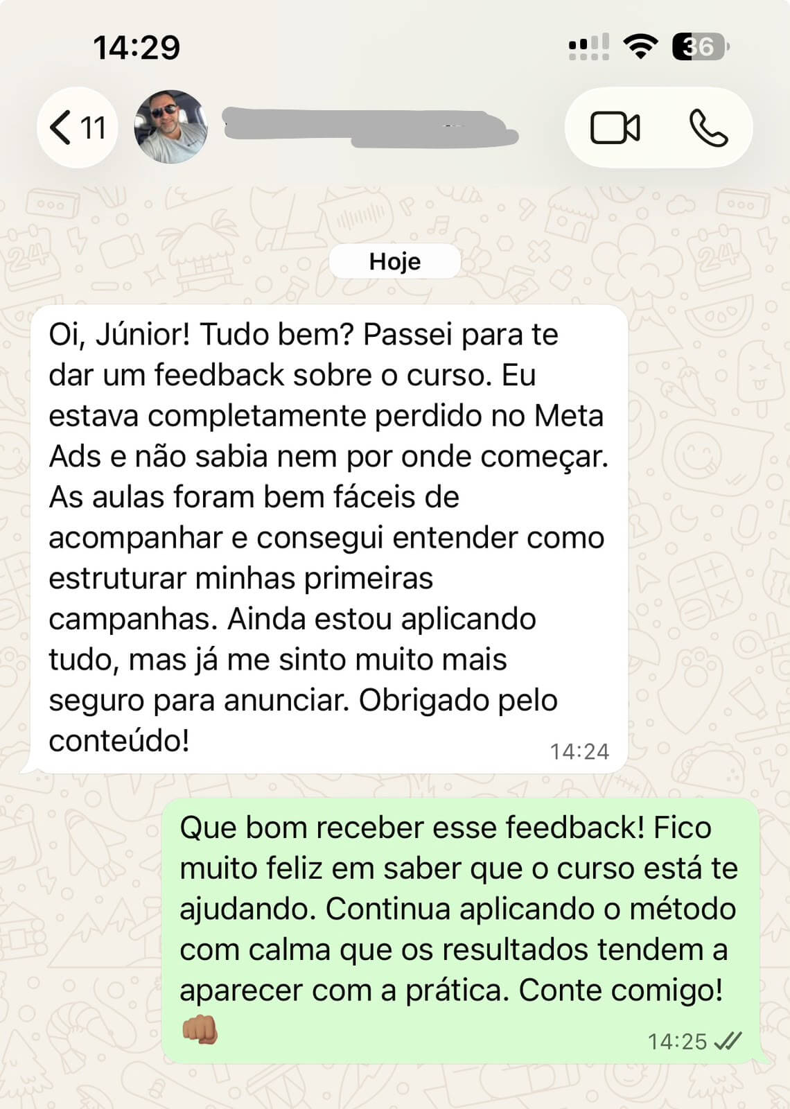 Depoimento de aluno