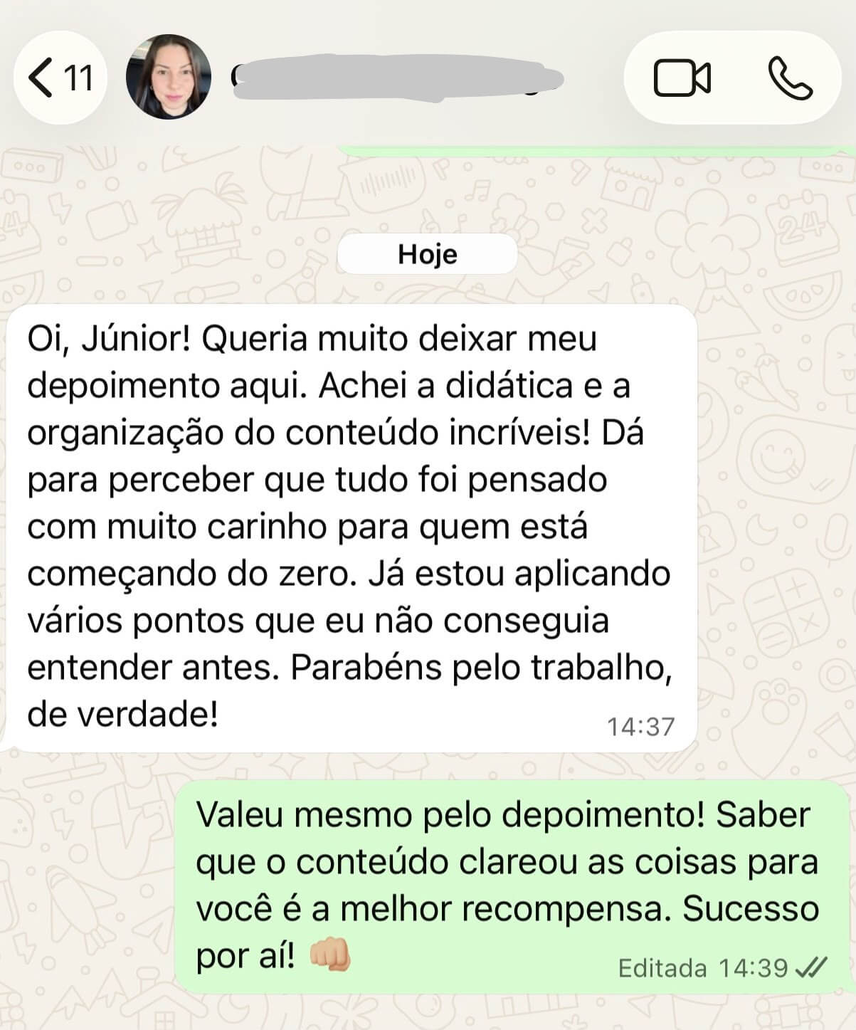 Depoimento de aluno